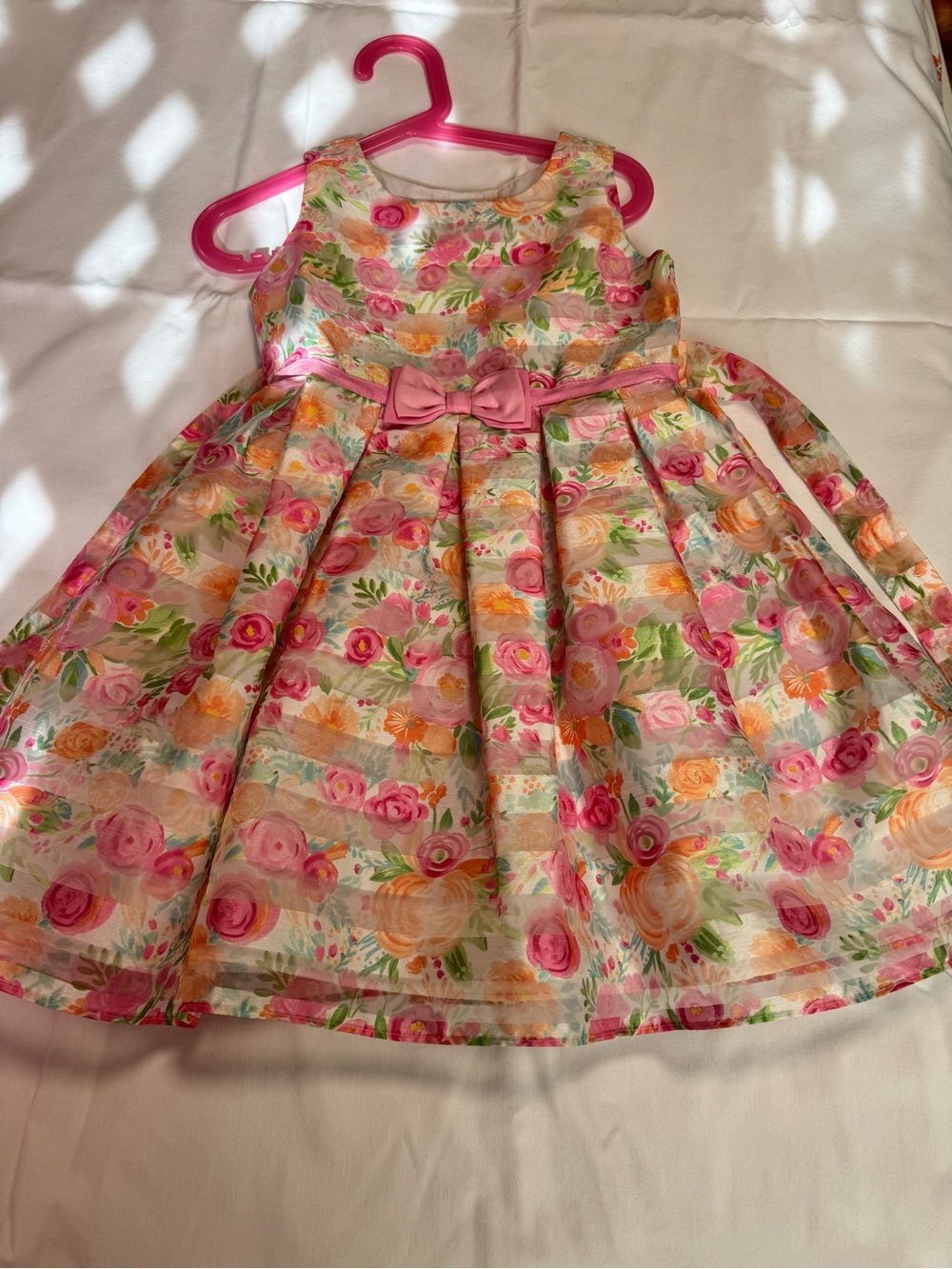 Jona Michelle Floral Satin Party Dress in Pink, Peach and Green